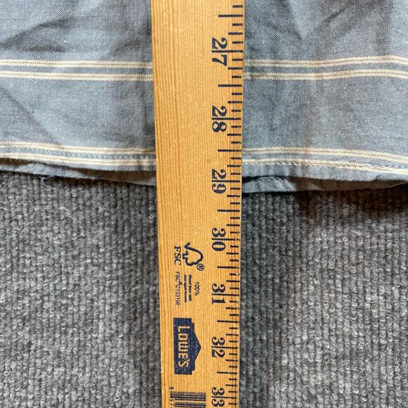 Free Planet Button Up Shirt Men's Large Blue/White Striped Roll Tab Sleeve NWT - Picture 10 of 13